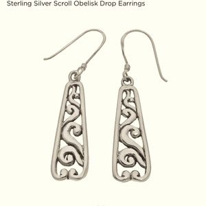 Sterling Silver Scroll Obelisk Drop Earrings